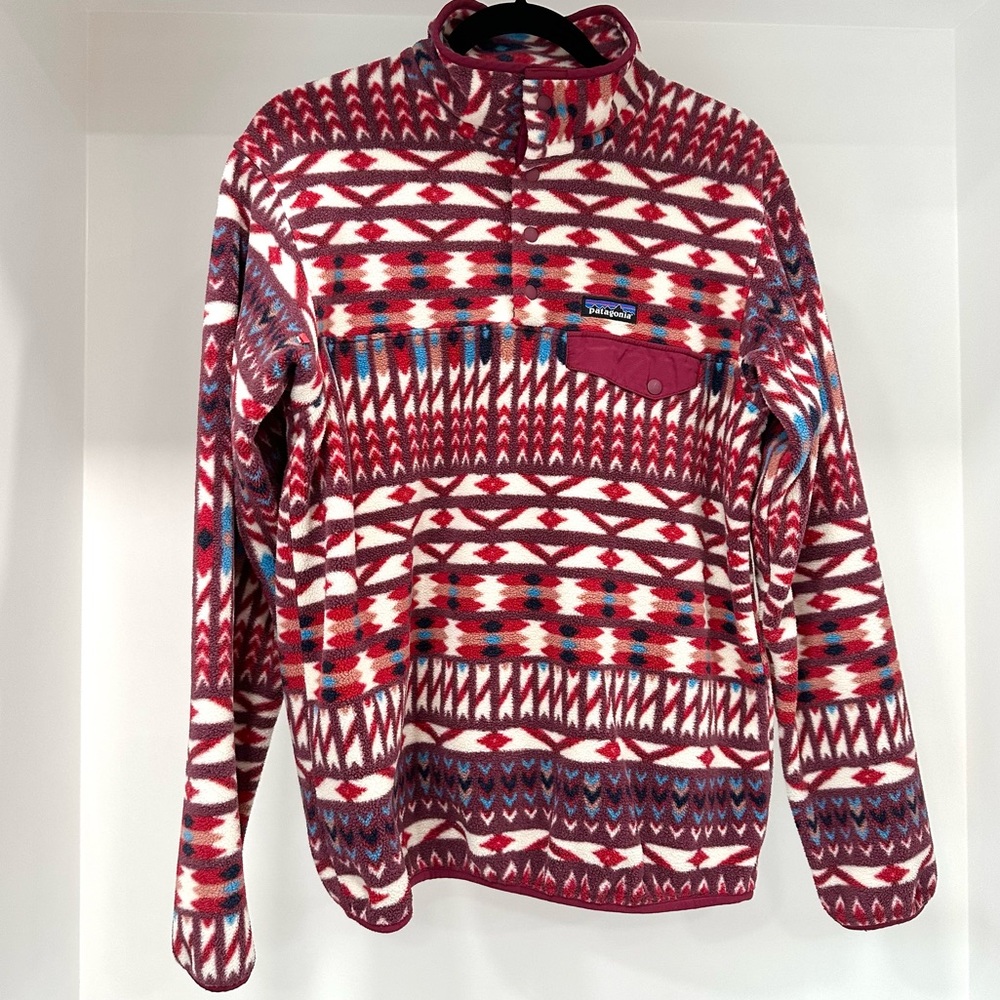 Patagonia Synchilla Fleece Pullover Size Medium M Snap 1/4 pocket Aztec GUC